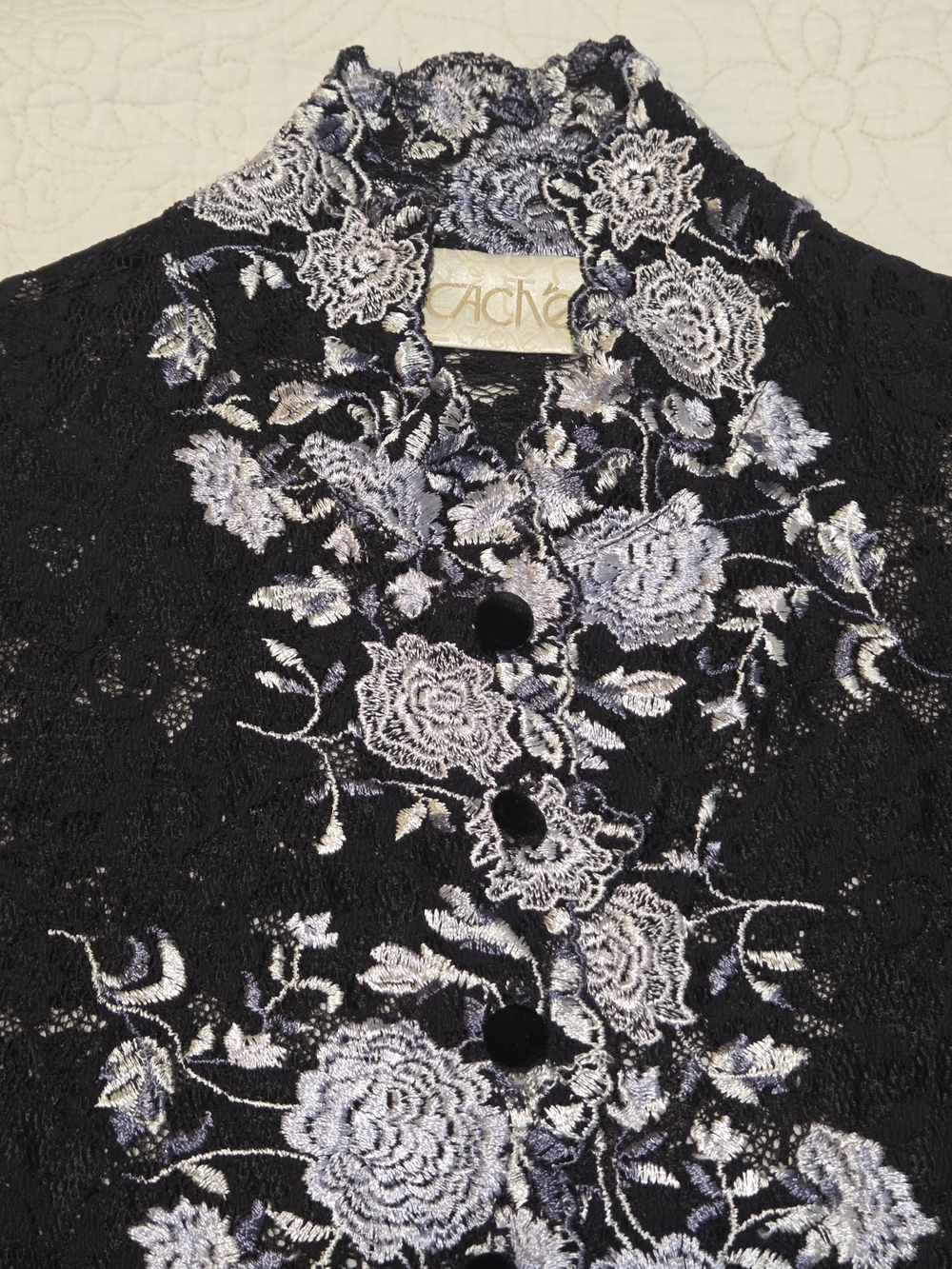 Black Lace Floral Embroidered Blouse - Picture 2 of 5